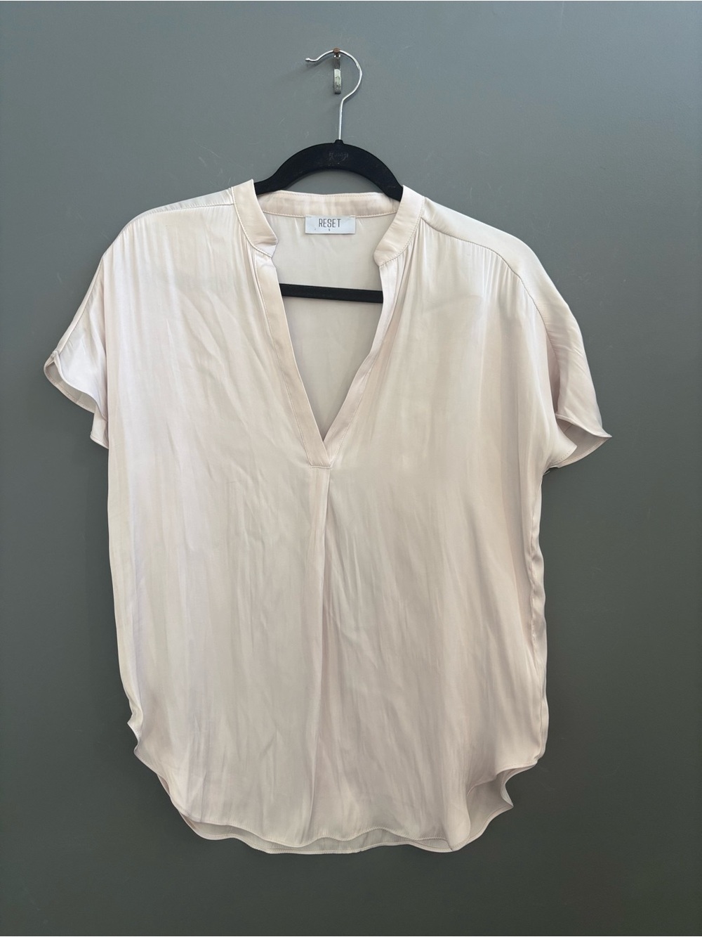Ivory Reset V-Neck Short Sleeve Silky Blouse